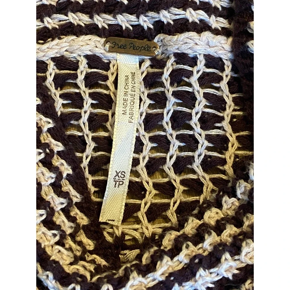 Free People Snow Day‎ Tunic Top Brown Beige Thermal Knit Crochet Small